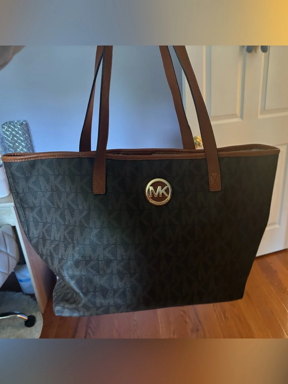 Michael Kors Brown Monogram Tote with Brown Trim
